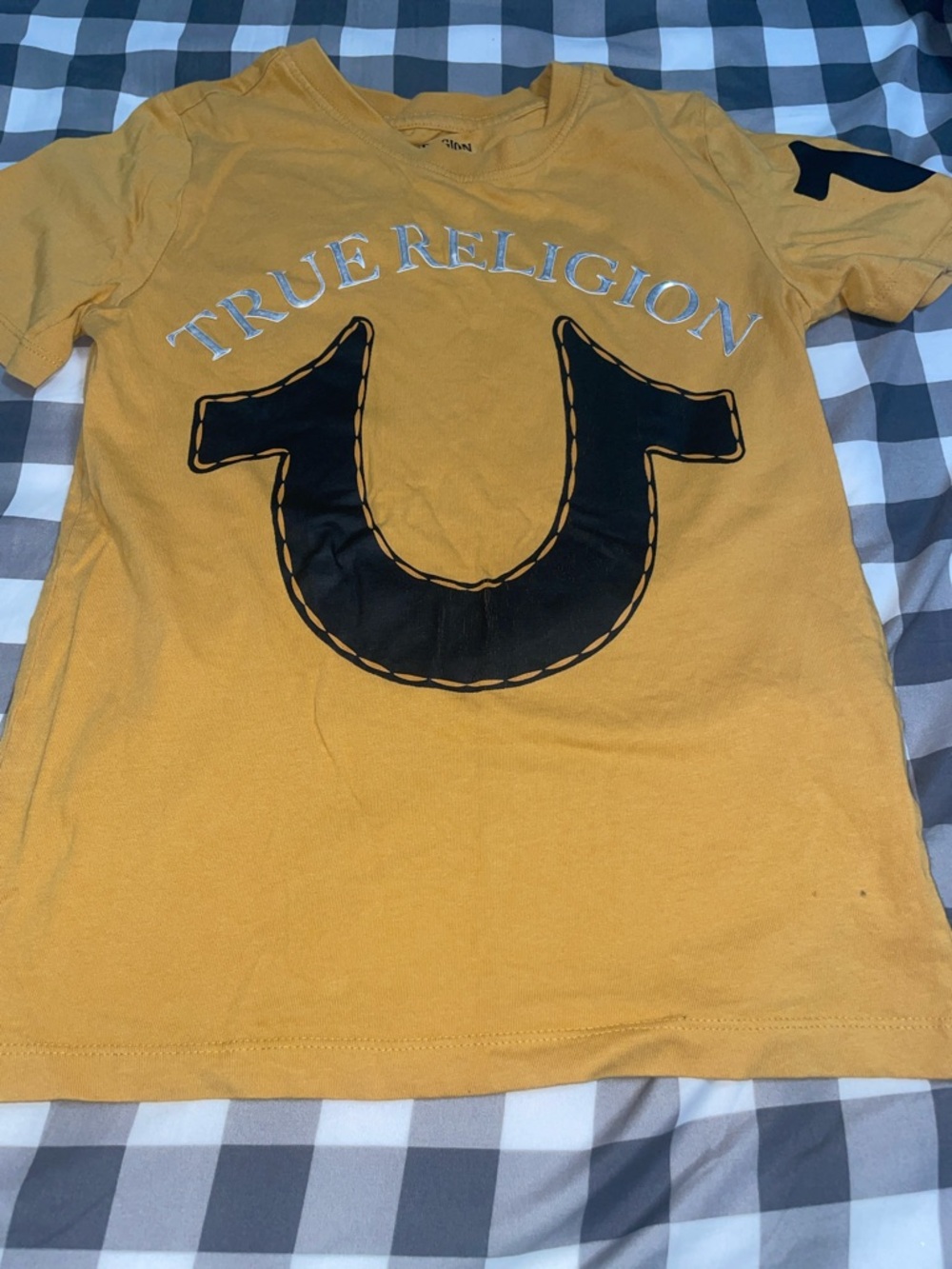 Boys True Religion Black Logo Mustard Tee